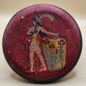 Vintage Lilly Prince Hand-Carved Lacquer-Painted Round Ceramic Jewelry Box